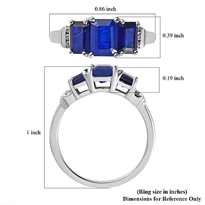 Tanzanian Blue Spinel (DF) and Natural White Zircon 3 Stone Ring in Platinum Over Sterling Silver (Size 10.0) 2.75 ctw