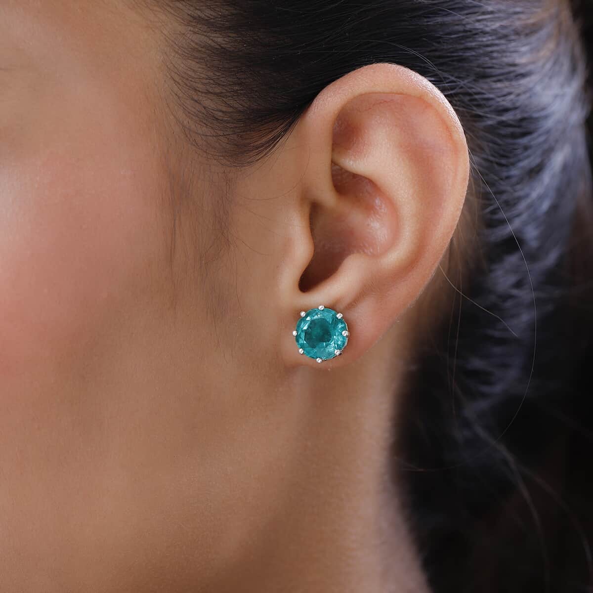 Emeraldine Quartz (Triplet) Stud Earrings in Platinum Over Sterling Silver 8.00 ctw image number 2