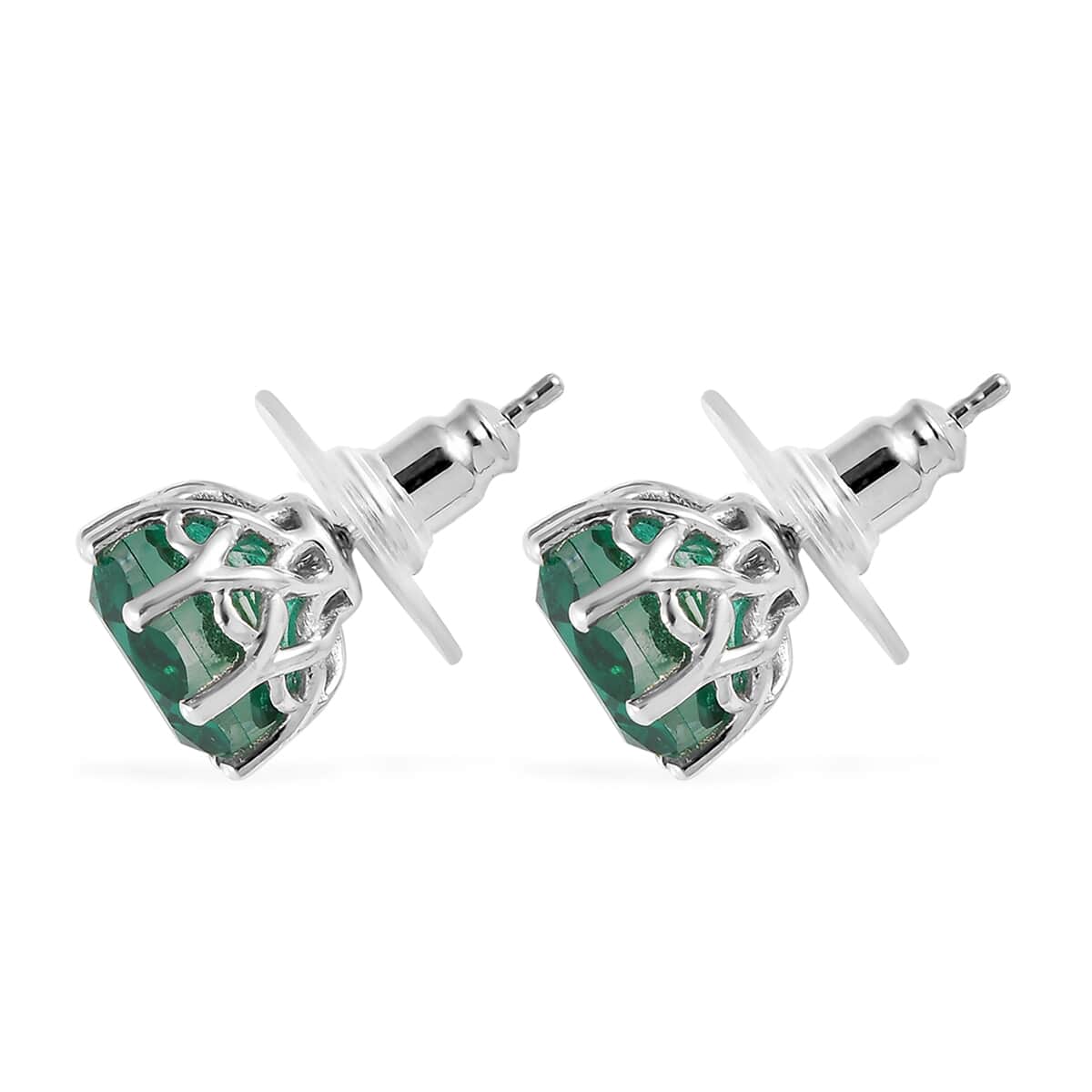 Emeraldine Quartz (Triplet) Stud Earrings in Platinum Over Sterling Silver 8.00 ctw image number 3