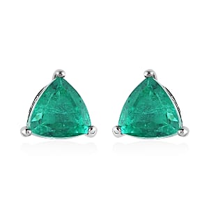 Emeraldine Quartz (Triplet) Solitaire Stud Earrings in Platinum Over Sterling Silver 2.85 ctw
