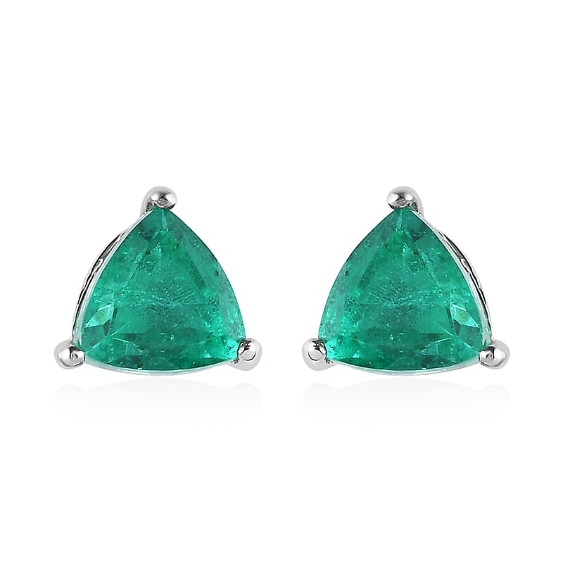 Emeraldine Quartz (Triplet) Solitaire Stud Earrings in Platinum Over Sterling Silver 2.85 ctw
