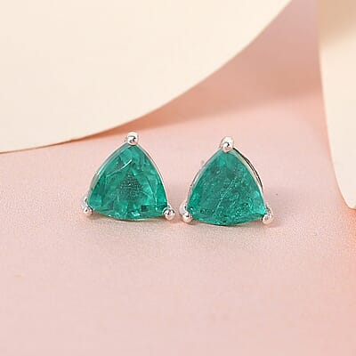 Emeraldine Quartz (Triplet) Solitaire Stud Earrings in Platinum Over Sterling Silver 2.85 ctw