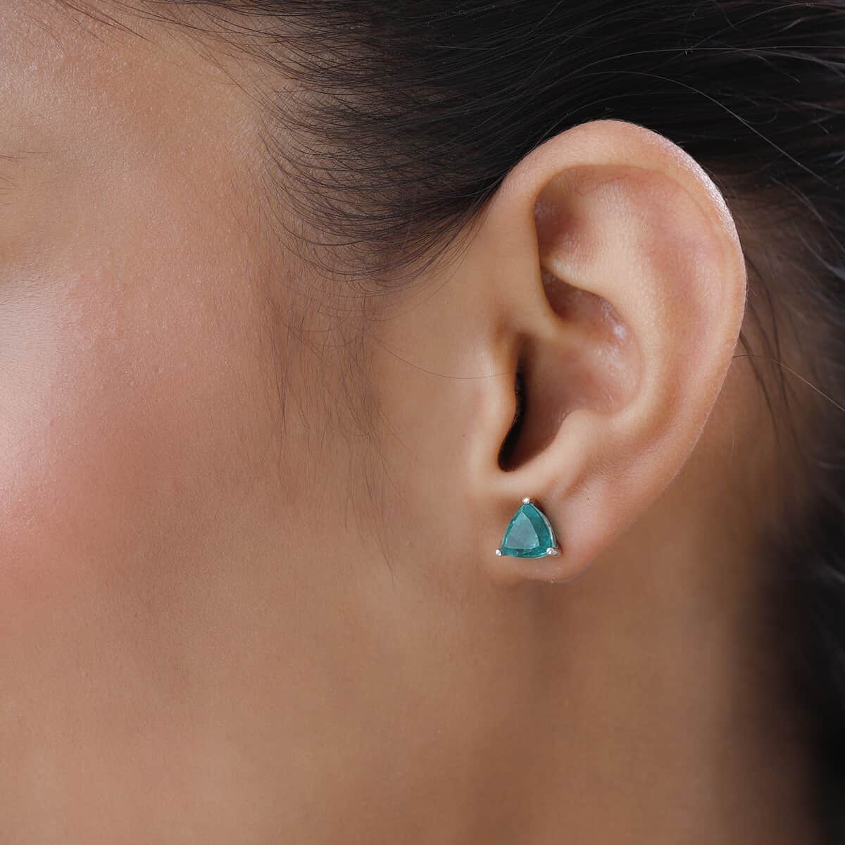 Emeraldine Quartz (Triplet) Solitaire Stud Earrings in Platinum Over Sterling Silver 2.85 ctw image number 2