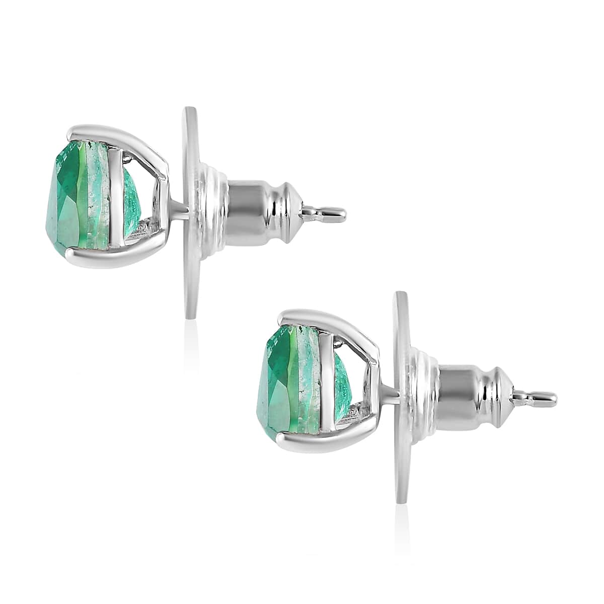 Emeraldine Quartz (Triplet) Solitaire Stud Earrings in Platinum Over Sterling Silver 2.85 ctw image number 3
