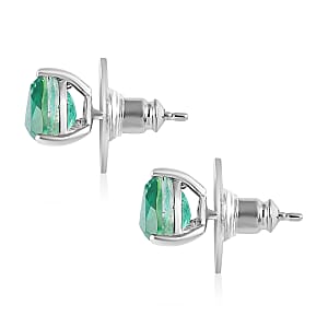 Emeraldine Quartz (Triplet) Solitaire Stud Earrings in Platinum Over Sterling Silver 2.85 ctw