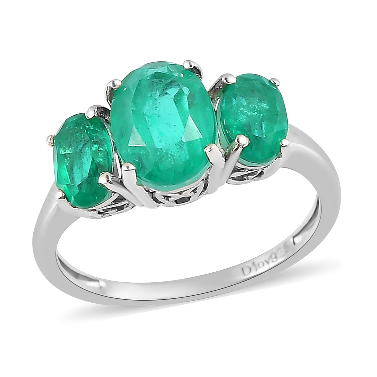 Emeraldine Quartz (Triplet) 3 Stone Ring in Platinum Over Sterling Silver (Size 10.0) 2.65 ctw