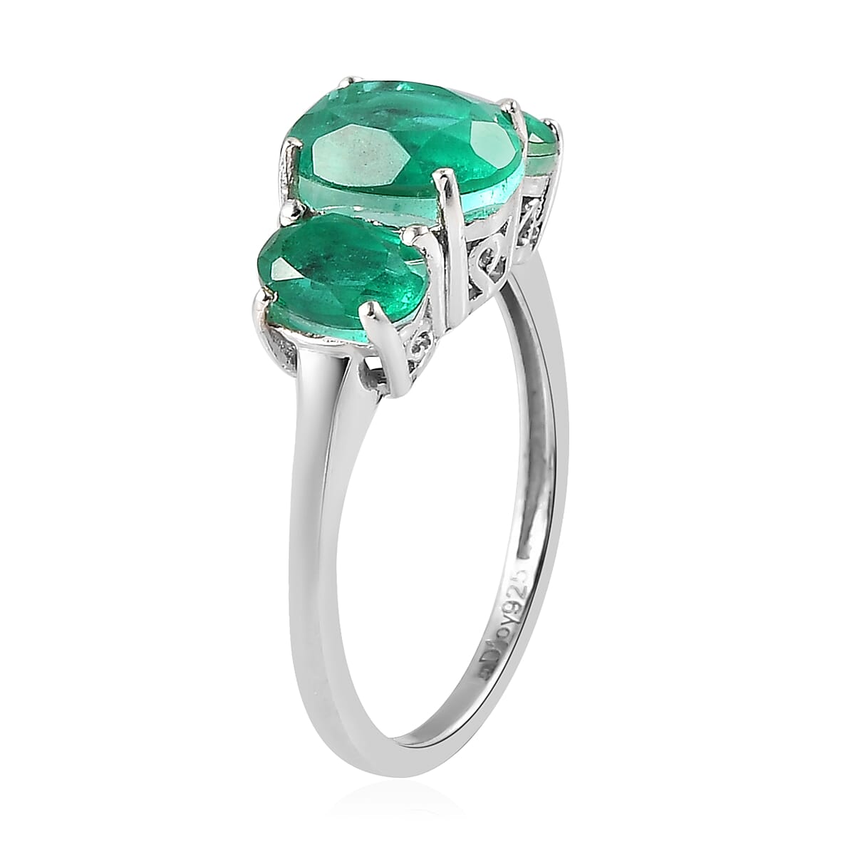 Emeraldine Quartz (Triplet) 3 Stone Ring in Platinum Over Sterling Silver (Size 10.0) 2.65 ctw