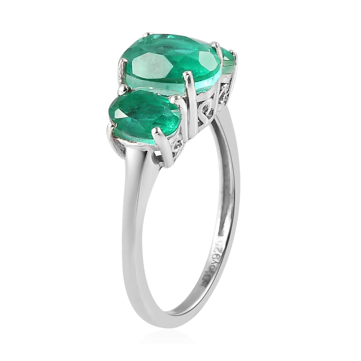 Emeraldine Quartz (Triplet) 3 Stone Ring in Platinum Over Sterling Silver (Delivery in 7-10 Business Days) 2.65 ctw image number 3