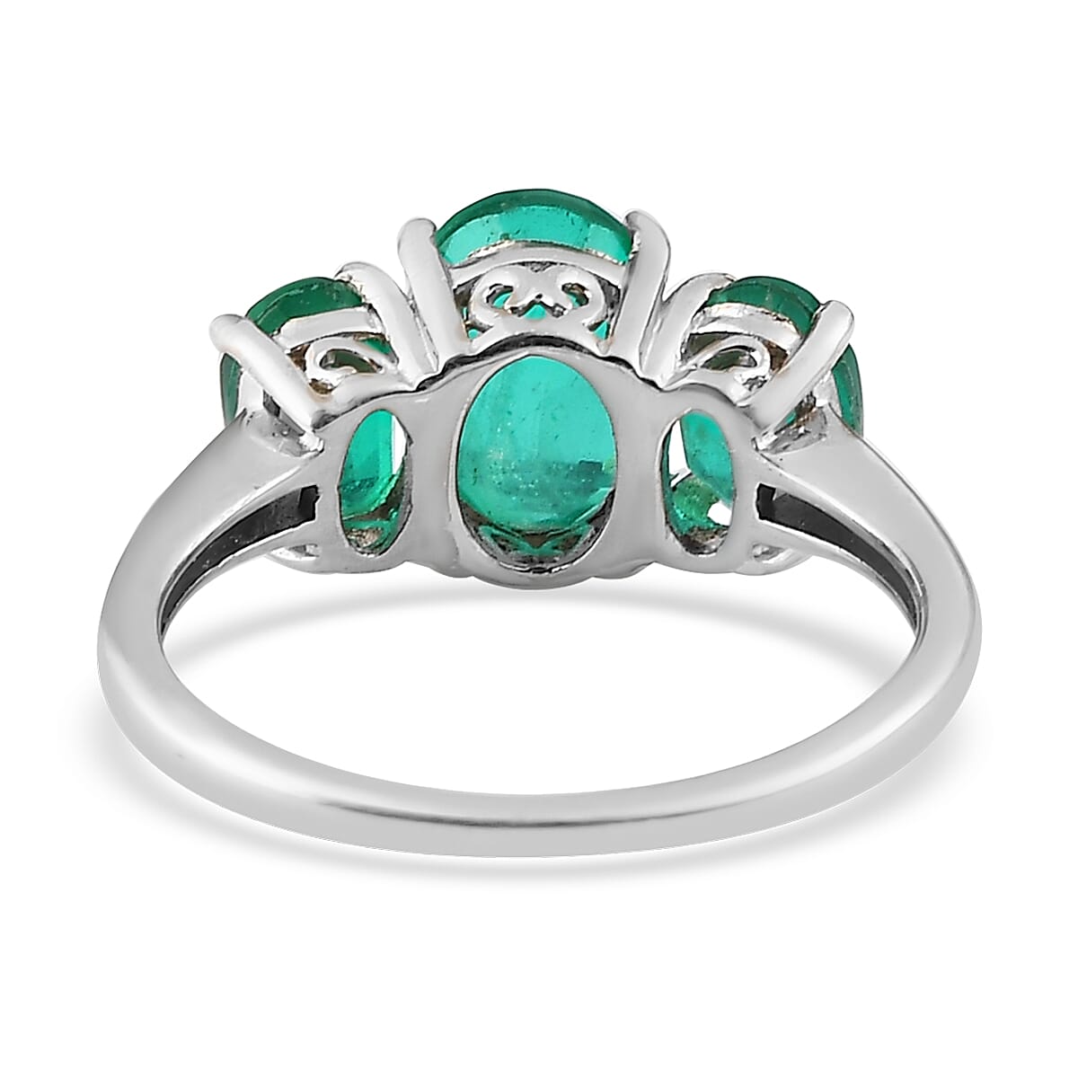 Emeraldine Quartz (Triplet) 3 Stone Ring in Platinum Over Sterling Silver (Size 10.0) 2.65 ctw