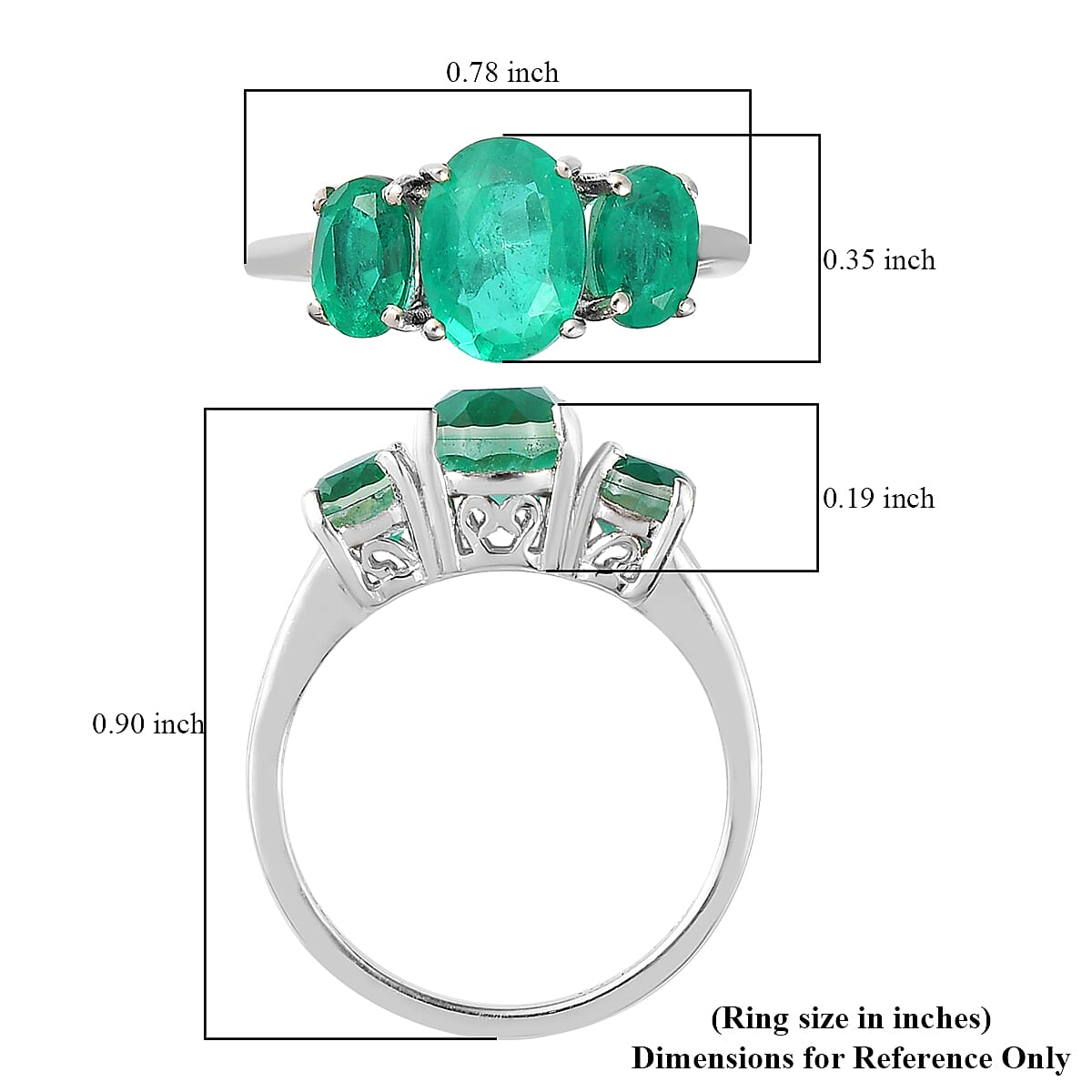 Emeraldine Quartz (Triplet) 3 Stone Ring in Platinum Over Sterling Silver (Size 10.0) 2.65 ctw