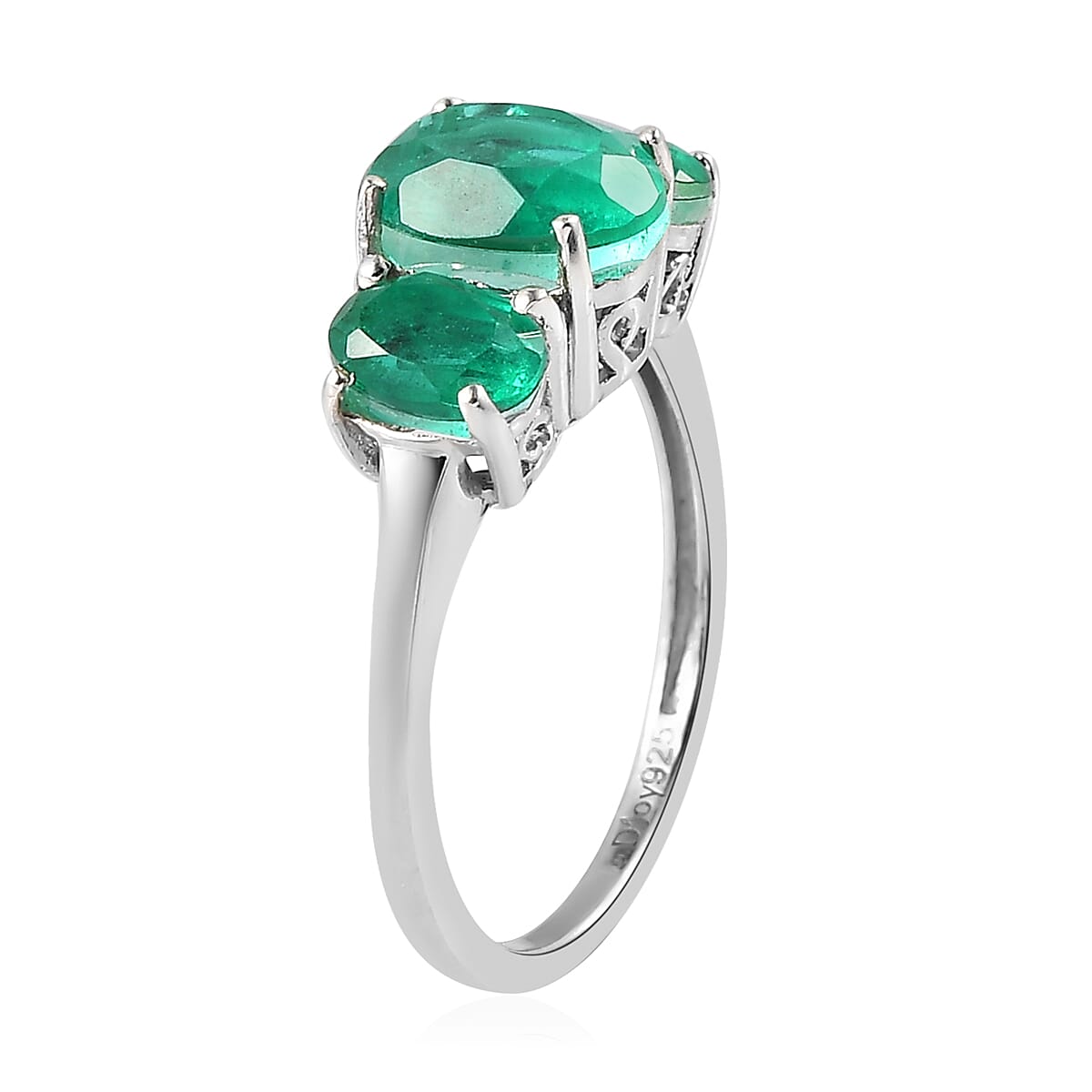Emeraldine Quartz (Triplet) 3 Stone Ring in Platinum Over Sterling Silver (Size 6.0) 2.65 ctw image number 3