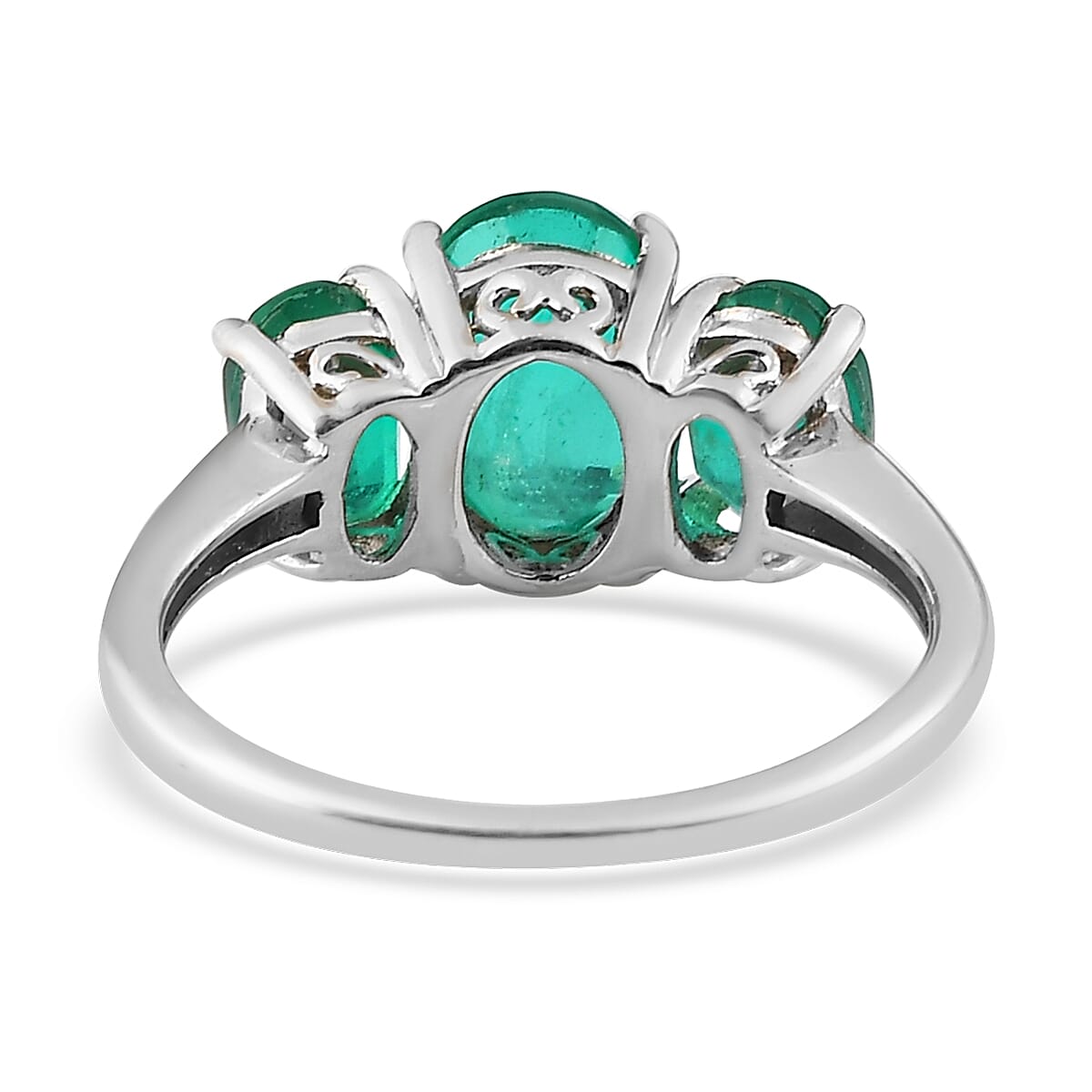 Emeraldine Quartz (Triplet) 3 Stone Ring in Platinum Over Sterling Silver (Size 6.0) 2.65 ctw image number 4