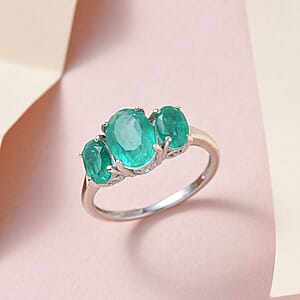 Emeraldine Quartz (Triplet) 3 Stone Ring in Platinum Over Sterling Silver (Size 8.0) 2.65 ctw
