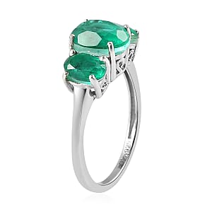 Emeraldine Quartz (Triplet) 3 Stone Ring in Platinum Over Sterling Silver (Size 8.0) 2.65 ctw