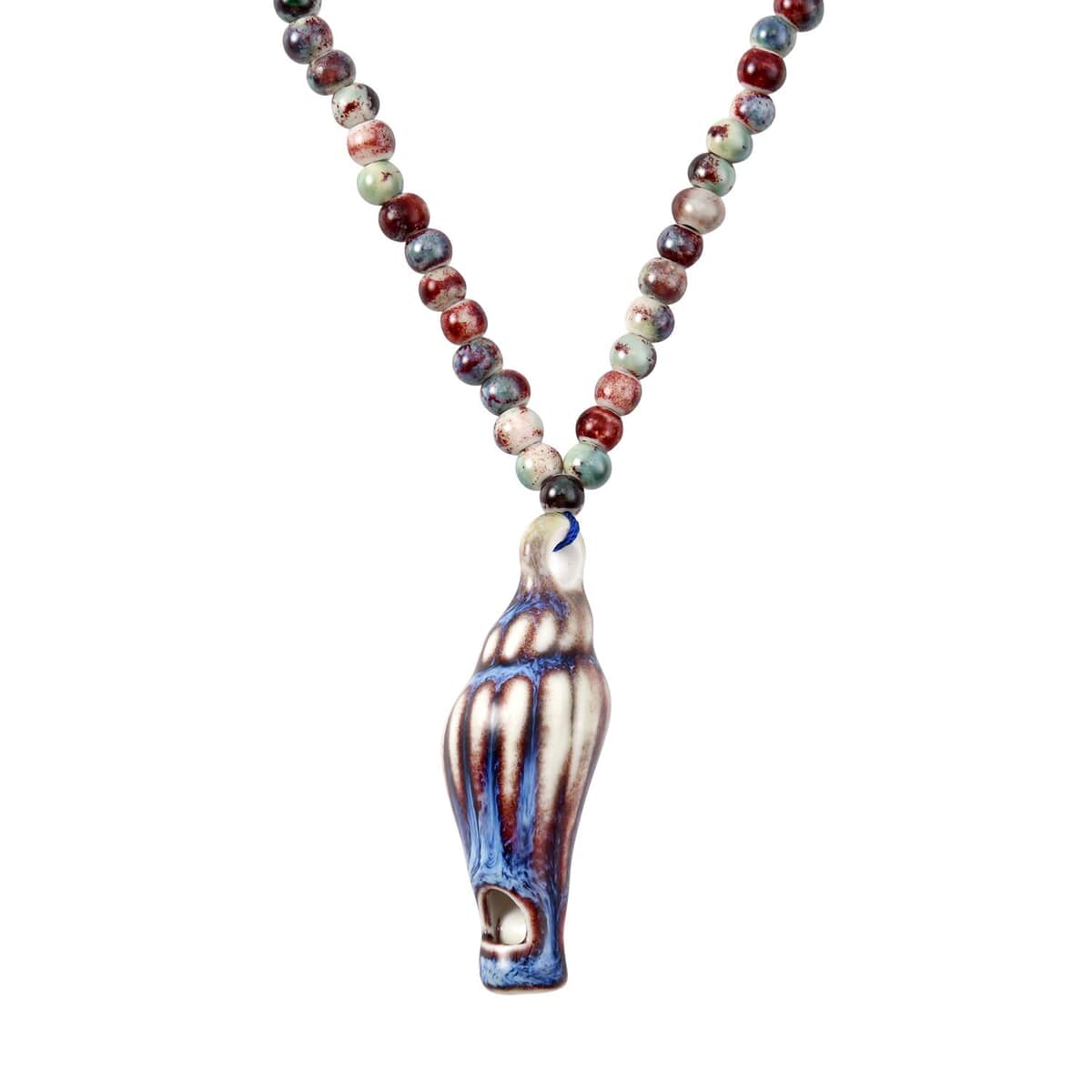 Multi Color Ceramic Beaded Whistle Pendant Necklace in Silvertone 22-24 Inches image number 0