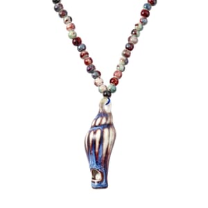 Multi Color Ceramic Beaded Whistle Pendant Necklace in Silvertone 22-24 Inches