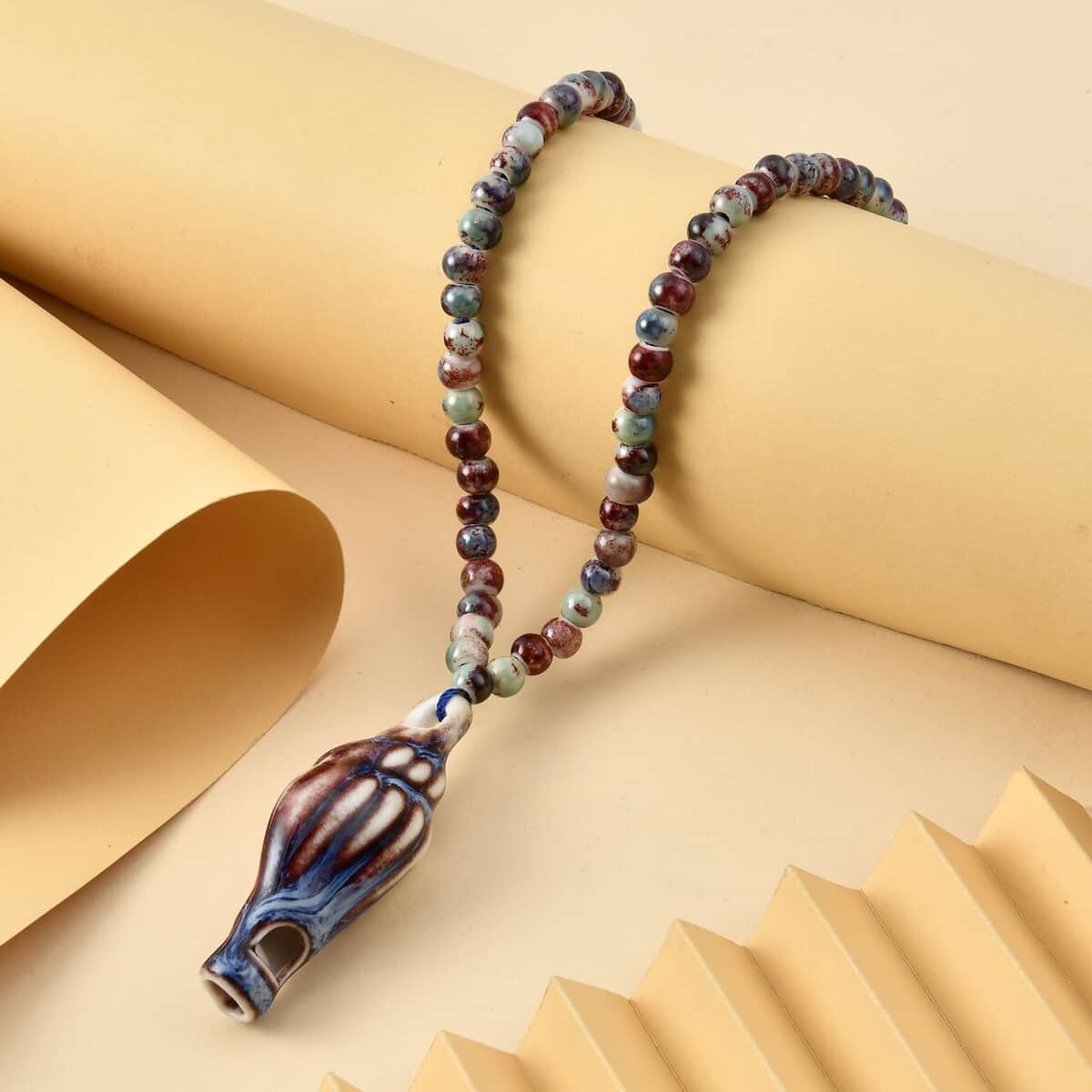 Multi Color Ceramic Beaded Whistle Pendant Necklace in Silvertone 22-24 Inches image number 1