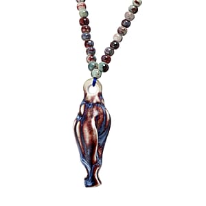 Multi Color Ceramic Beaded Whistle Pendant Necklace in Silvertone 22-24 Inches