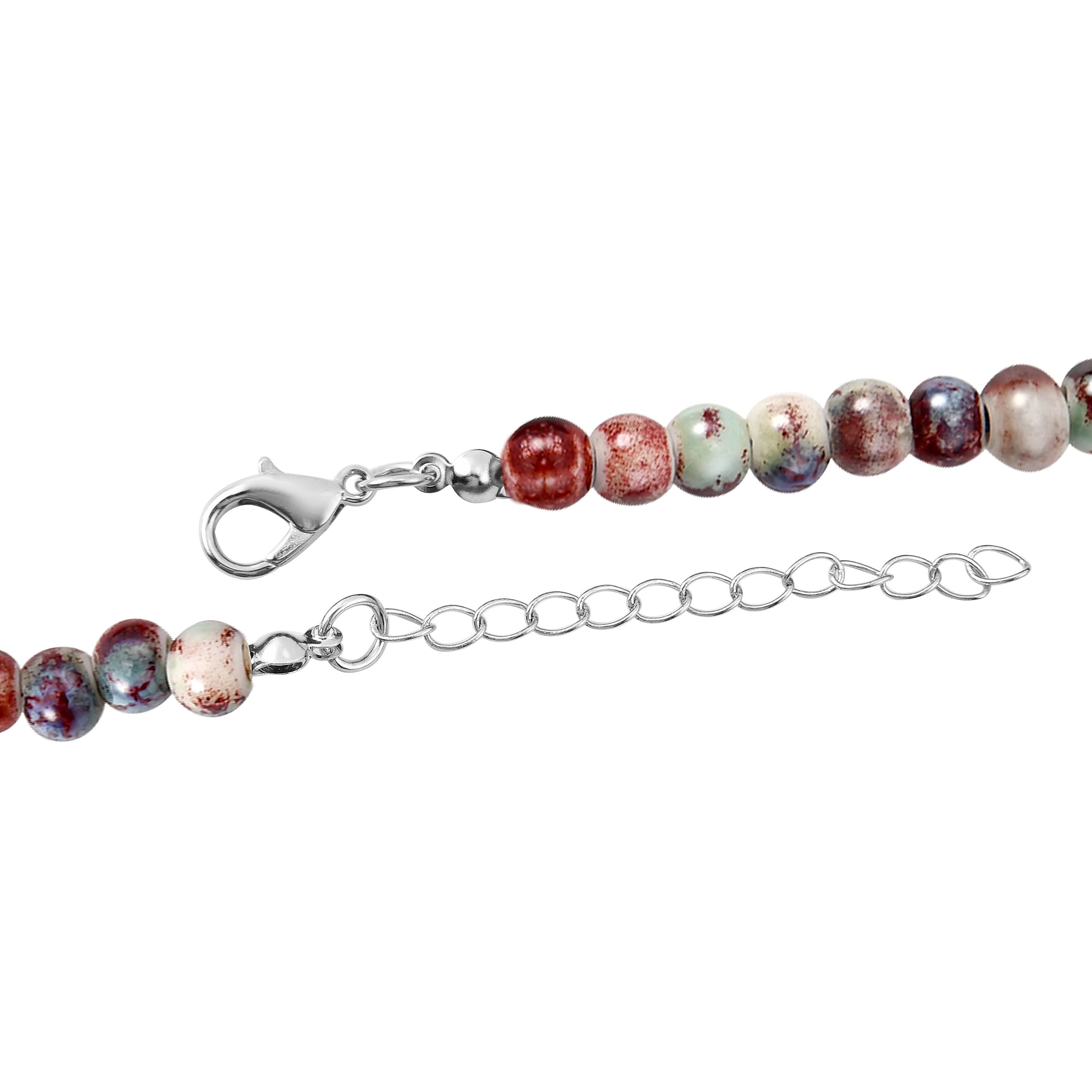 Multi Color Ceramic Beaded Whistle Pendant Necklace in Silvertone 22-24 Inches