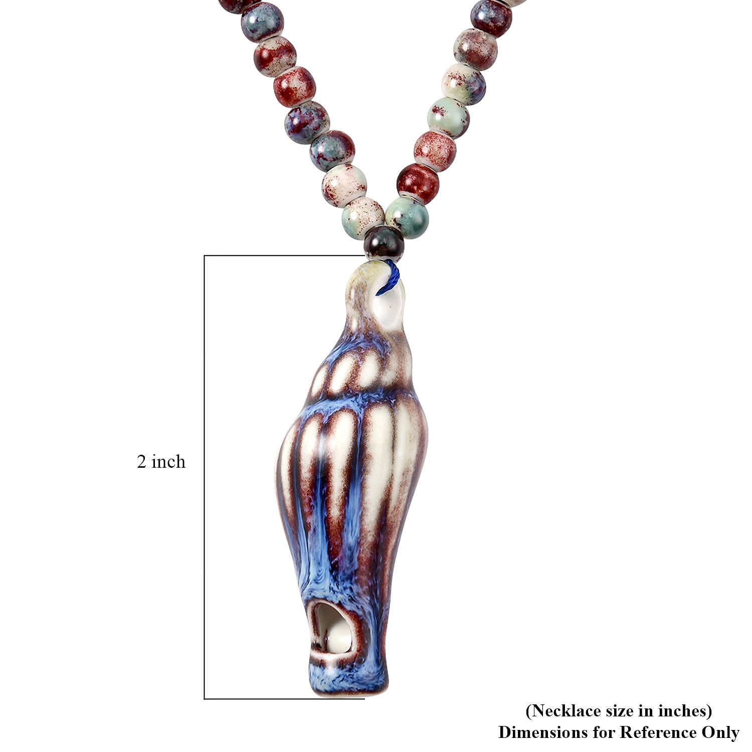 Multi Color Ceramic Beaded Whistle Pendant Necklace in Silvertone 22-24 Inches