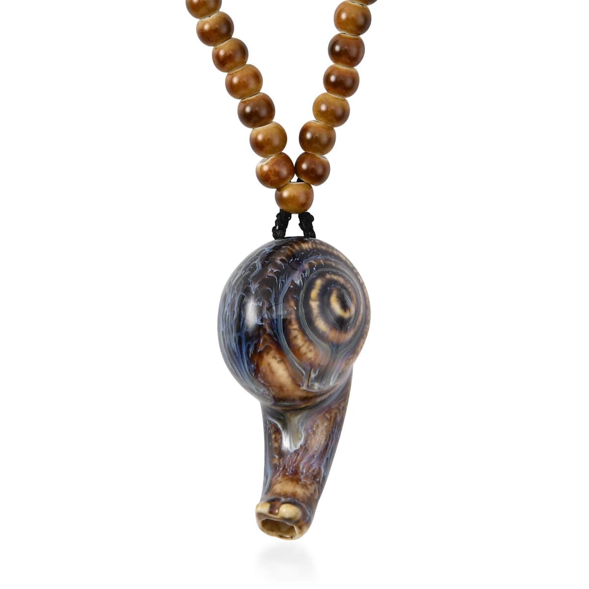 Brown Color Ceramic Beaded Whistle Pendant Necklace 22-24 Inches in Silvertone image number 0