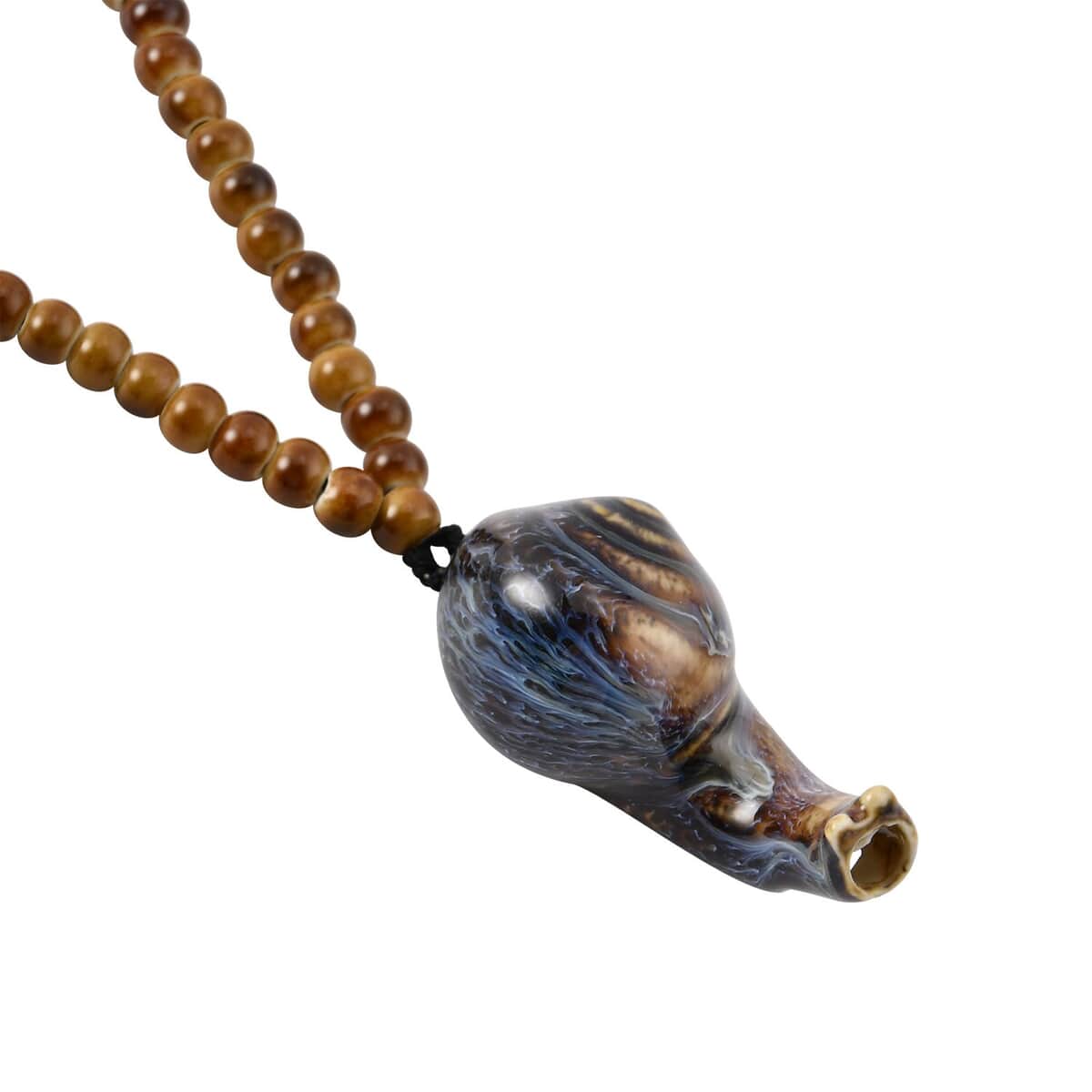 Brown Color Ceramic Beaded Whistle Pendant Necklace 22-24 Inches in Silvertone image number 2