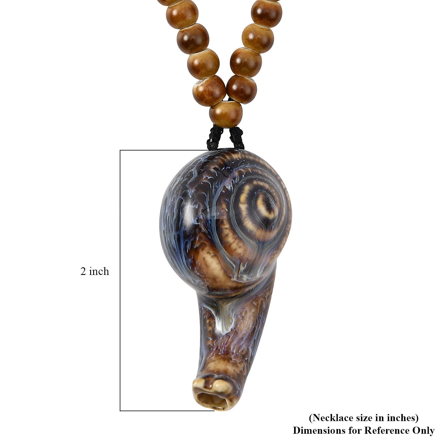 Brown Color Ceramic Beaded Whistle Pendant Necklace 22-24 Inches in Silvertone
