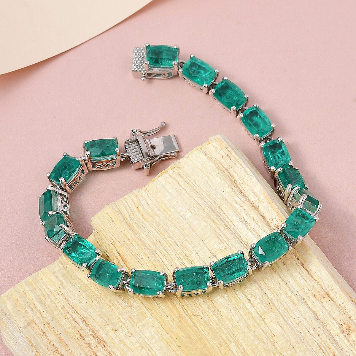 Emeraldine Quartz (Triplet) Tennis Bracelet in Platinum Over Sterling Silver (7.25 In) 32.20 ctw image number 1