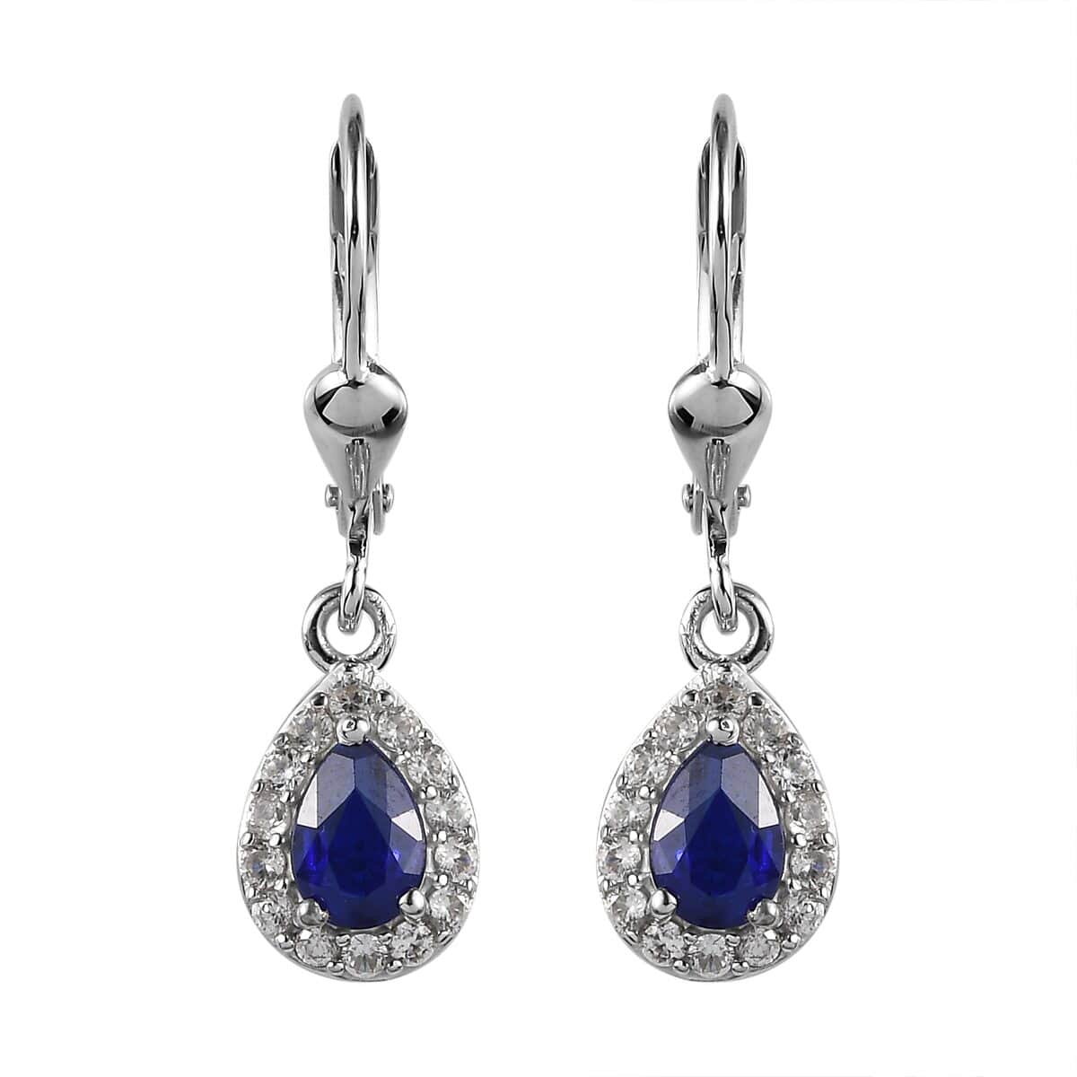 Tanzanian Blue Spinel (DF) and White Zircon Lever Back Earrings in Platinum Over Sterling Silver 1.25 ctw image number 0