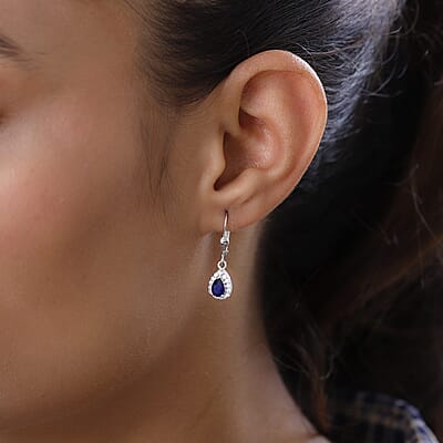 Tanzanian Blue Spinel (DF) and White Zircon Lever Back Earrings in Platinum Over Sterling Silver 1.25 ctw