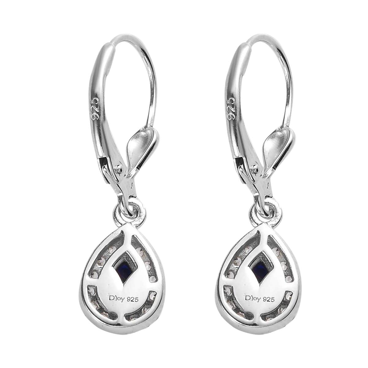 Tanzanian Blue Spinel (DF) and White Zircon Lever Back Earrings in Platinum Over Sterling Silver 1.25 ctw image number 3