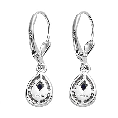 Tanzanian Blue Spinel (DF) and White Zircon Lever Back Earrings in Platinum Over Sterling Silver 1.25 ctw