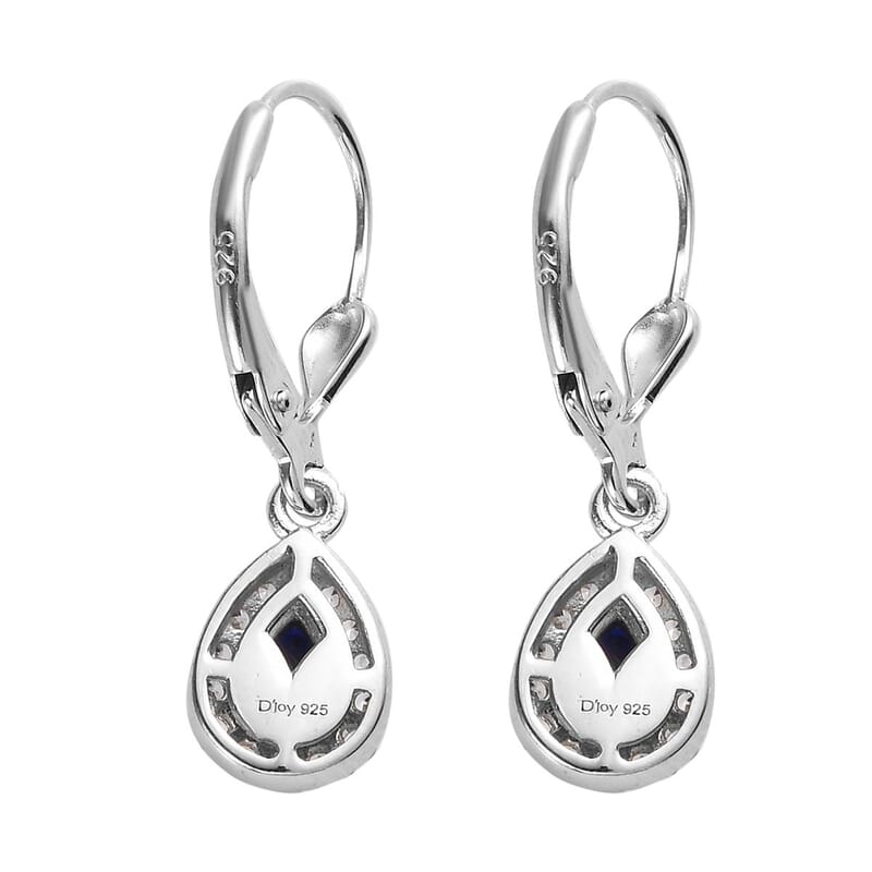 Tanzanian Blue Spinel (DF) and White Zircon Lever Back Earrings in Platinum Over Sterling Silver 1.25 ctw