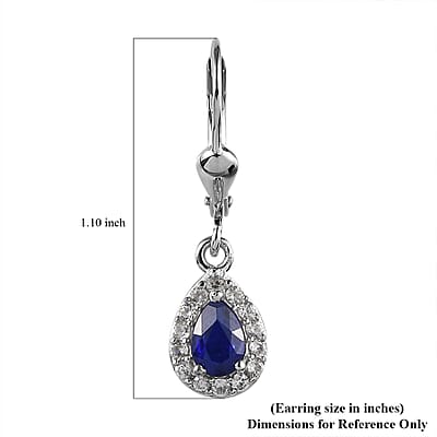 Tanzanian Blue Spinel (DF) and White Zircon Lever Back Earrings in Platinum Over Sterling Silver 1.25 ctw
