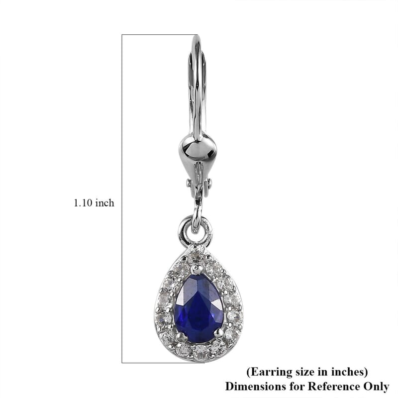 Tanzanian Blue Spinel (DF) and White Zircon Lever Back Earrings in Platinum Over Sterling Silver 1.25 ctw