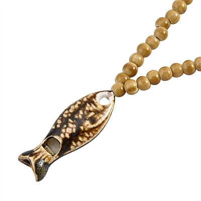 Yellow Color Ceramic Beaded Whistle Pendant Necklace 22-24 Inches in Silvertone