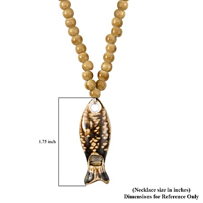Yellow Color Ceramic Beaded Whistle Pendant Necklace 22-24 Inches in Silvertone