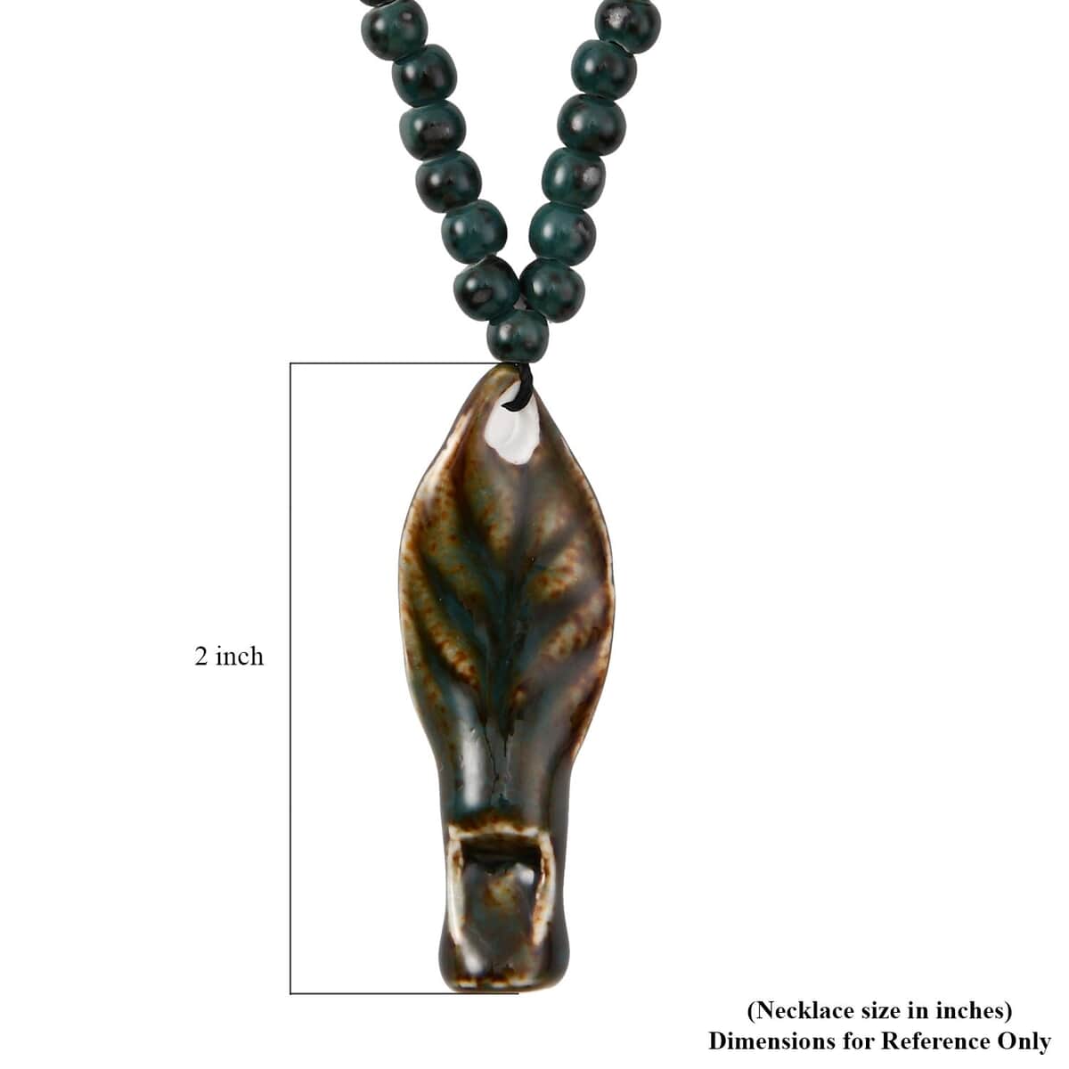 Green Color Ceramic Beaded Whistle Pendant Necklace 22-24 Inches in Silvertone image number 5