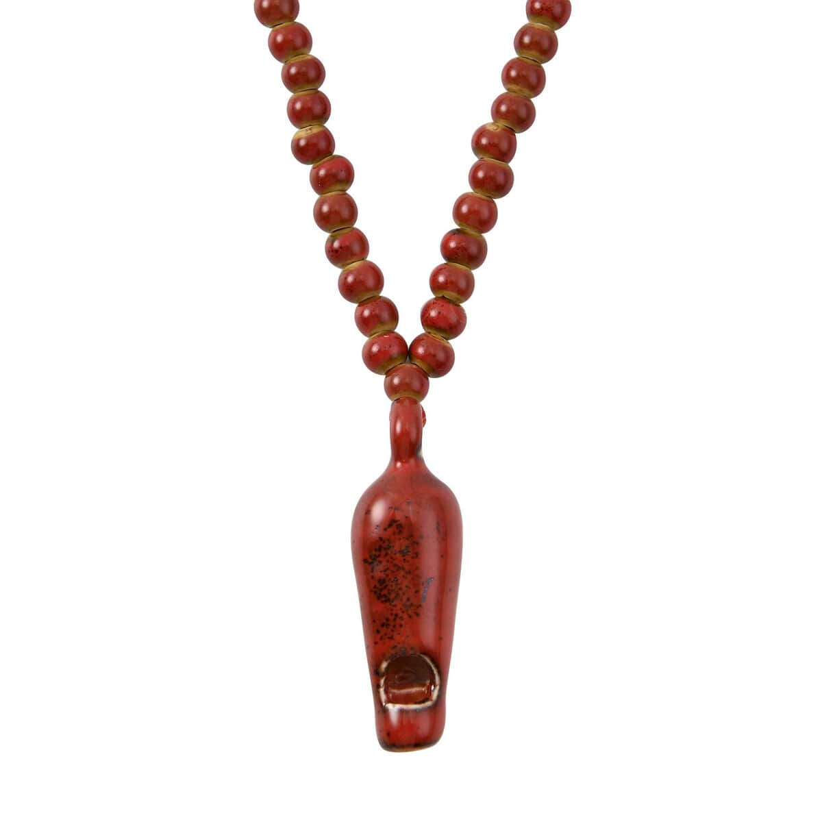 Red Color Ceramic Beaded Whistle Pendant Necklace 22-24 Inches in Silvertone image number 0