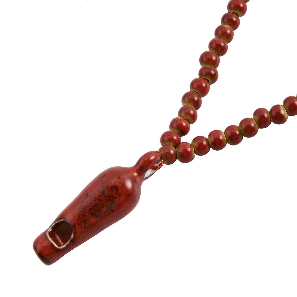 Red Color Ceramic Beaded Whistle Pendant Necklace 22-24 Inches in Silvertone image number 2