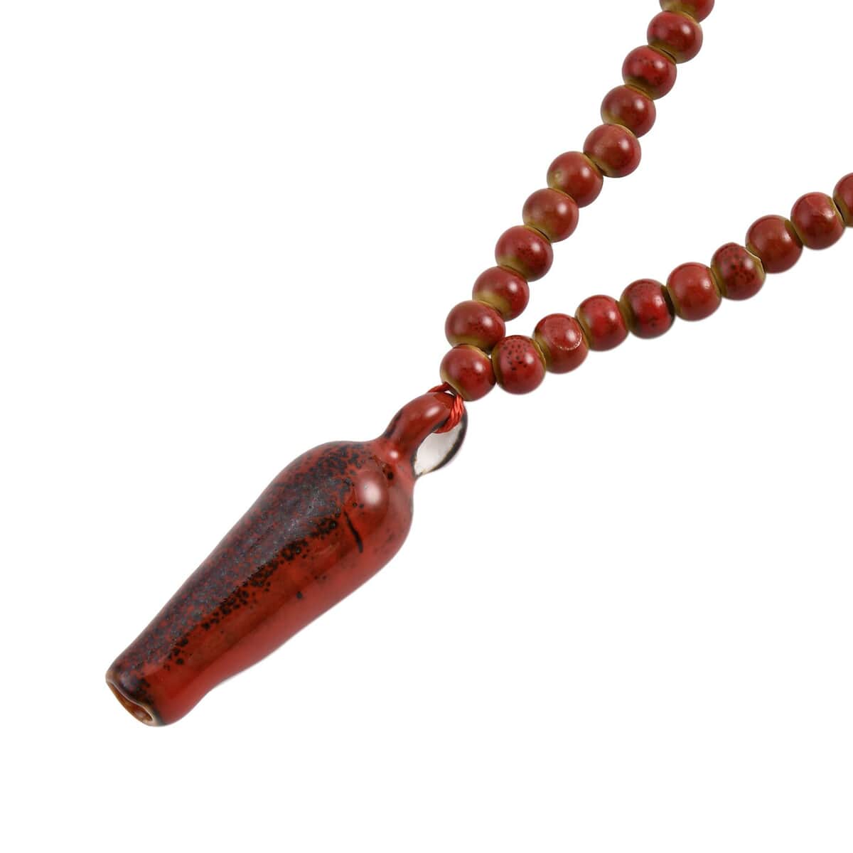 Red Color Ceramic Beaded Whistle Pendant Necklace 22-24 Inches in Silvertone image number 3