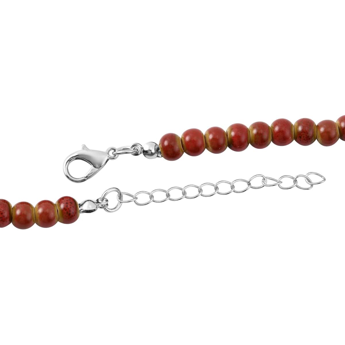 Red Color Ceramic Beaded Whistle Pendant Necklace 22-24 Inches in Silvertone image number 4