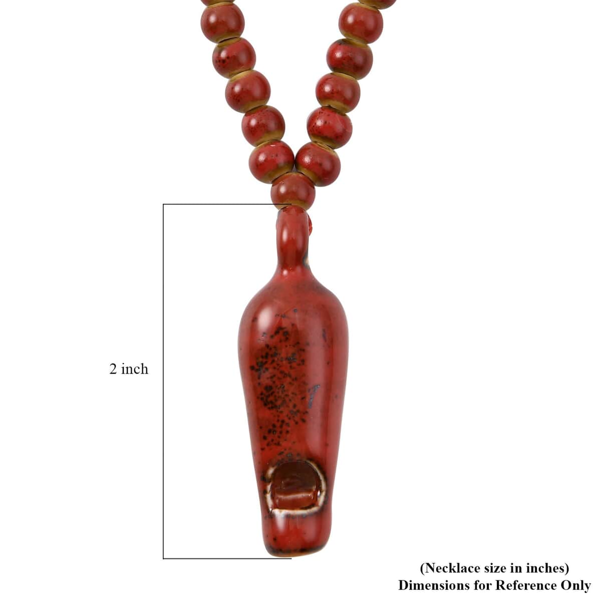 Red Color Ceramic Beaded Whistle Pendant Necklace 22-24 Inches in Silvertone image number 5