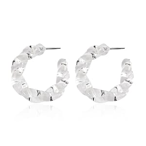 White Murano Style Twisted Hoop Earrings in Stainless Steel