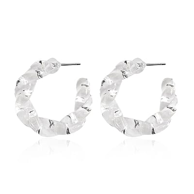 White Murano Style Twisted Hoop Earrings in Stainless Steel