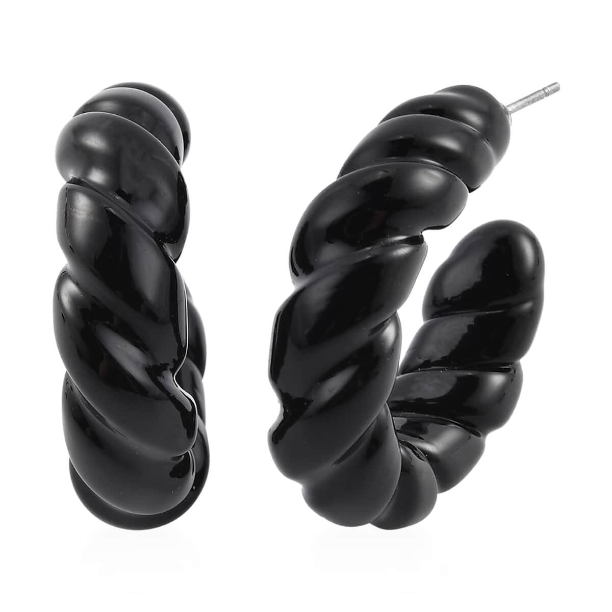 Black Murano Style Twisted Hoop Earrings in Stainless Steel image number 0