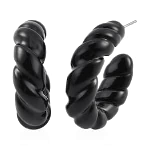 Black Murano Style Twisted Hoop Earrings in Stainless Steel