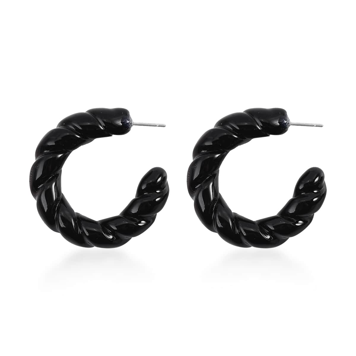 Black Murano Style Twisted Hoop Earrings in Stainless Steel image number 3
