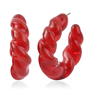 Red Murano Style Twisted Hoop Earrings in Stainless Steel