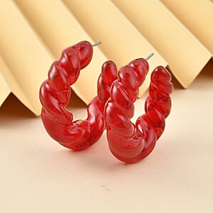 Red Murano Style Twisted Hoop Earrings in Stainless Steel